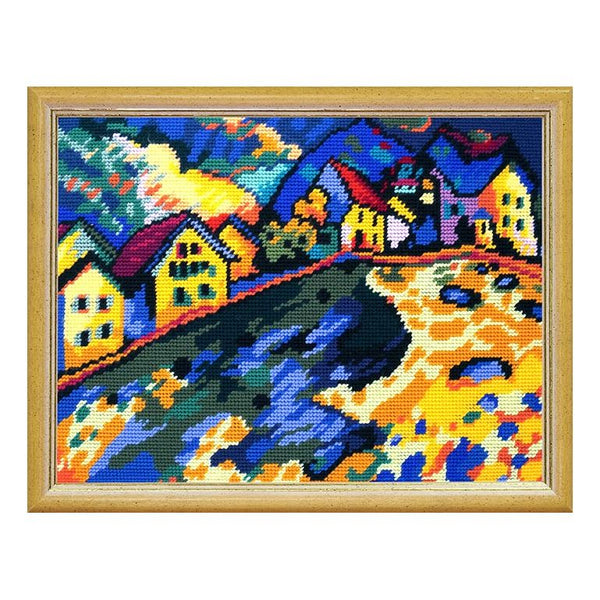 Needlepoint Canvas "Houses on the Hill, V. Kandinsky" 9.5x12.6" / 24x32 cm