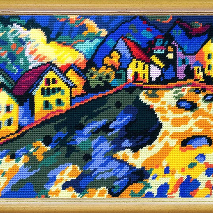 Needlepoint Canvas "Houses on the Hill, V. Kandinsky" 9.5x12.6" / 24x32 cm