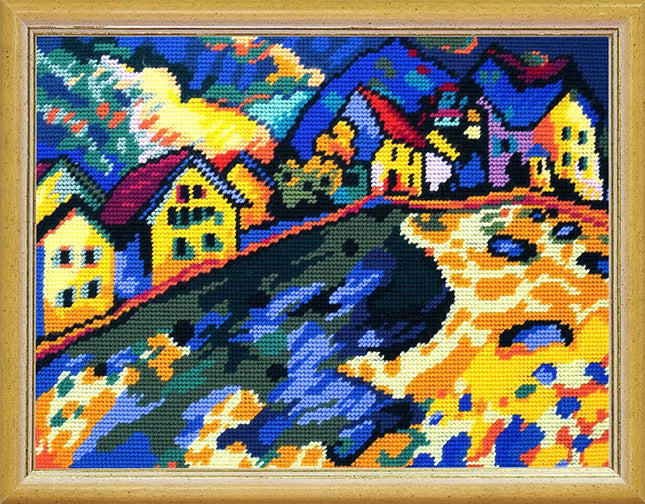 Needlepoint Canvas "Houses on the Hill, V. Kandinsky" 9.5x12.6" / 24x32 cm