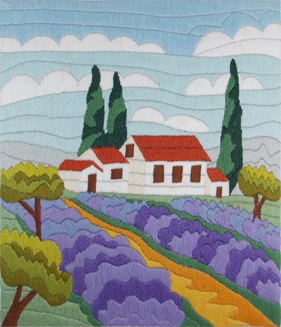 Satin stitch kit "Lavender field" Long Stitch Kit, Embroidery kit, Stem stitch