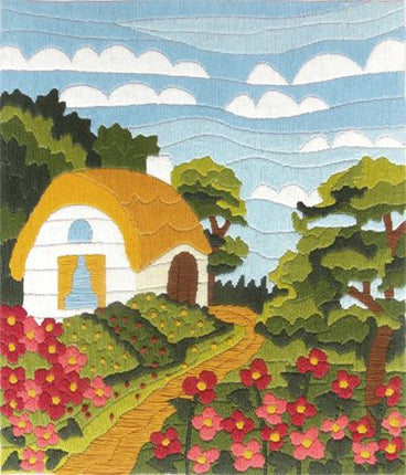 Satin stitch kit "Summer landscape" Long Stitch Kit, Embroidery kit, Stem stitch