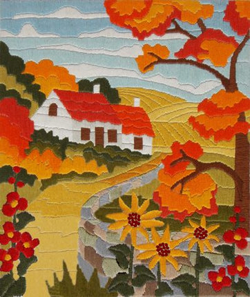 Satin stitch kit "Orange autumn" Long Stitch Kit, Embroidery kit, Stem stitch