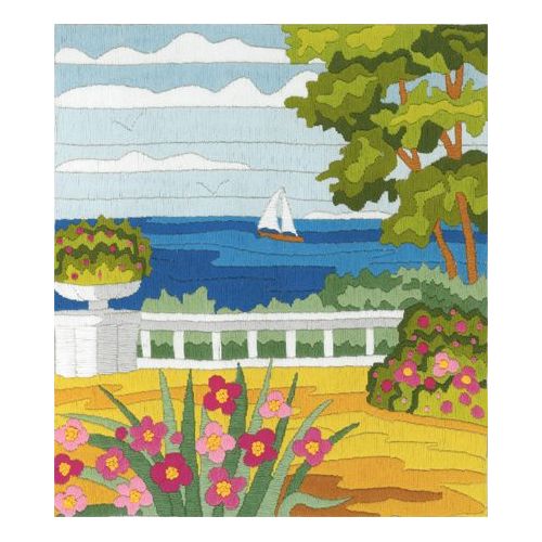 Satin stitch kit "By the blue sea" Long Stitch Kit, Embroidery kit, Stem stitch
