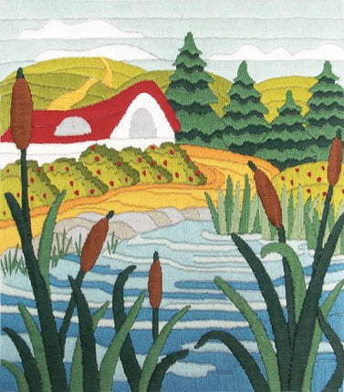 Satin stitch kit "Lake" Long Stitch Kit, Embroidery kit, Stem stitch