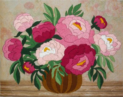 Satin stitch kit "Fragrant peonies" Long Stitch Kit, Embroidery kit, Stem stitch