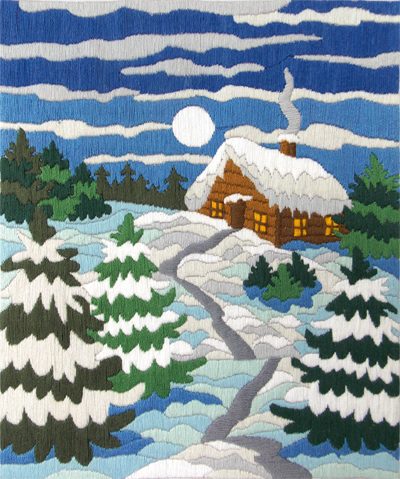 Satin stitch kit "Winter night" Long Stitch Kit, Embroidery kit, Stem stitch