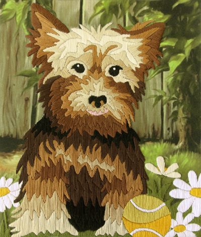 Satin stitch kit "Funny dog" Long Stitch Kit, Embroidery kit, Stem stitch