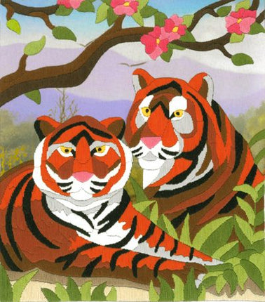 Satin stitch kit "Couple of tigers" Long Stitch Kit, Embroidery kit, Stem stitch