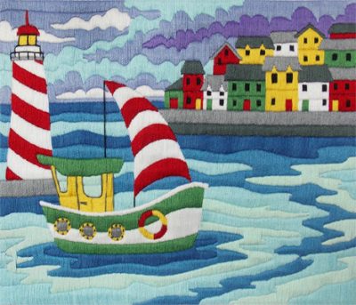 Satin stitch kit "Sailboat" Long Stitch Kit, Embroidery kit, Stem stitch