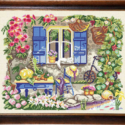 Needlepoint Canvas "Courtyard with a stream" 15.7x19.7" / 40x50 cm
