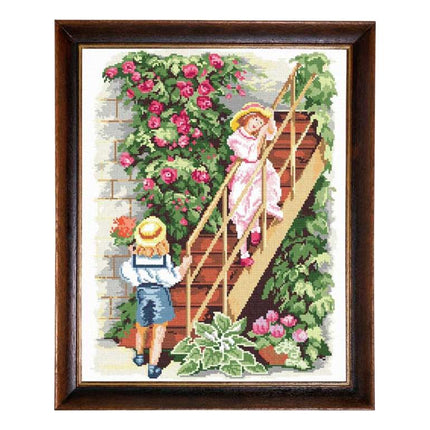 Needlepoint Canvas "Children on the stairs. The first statement" 15.7x19.7" / 40x50 cm