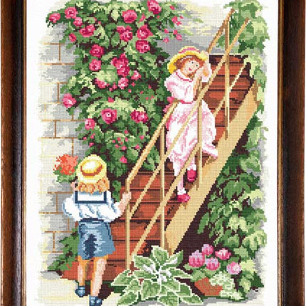 Needlepoint Canvas "Children on the stairs. The first statement" 15.7x19.7" / 40x50 cm