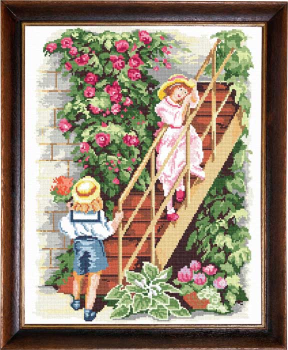 Needlepoint Canvas "Children on the stairs. The first statement" 15.7x19.7" / 40x50 cm