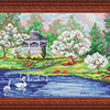 Needlepoint Canvas "Swans near the gazebo" 13.0x19.7" / 33x50 cm