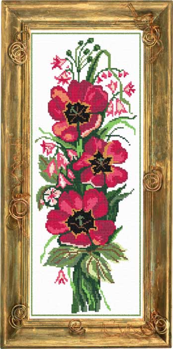 Needlepoint Canvas "Bouquet of tulips" 7.9x19.7" / 20x50 cm