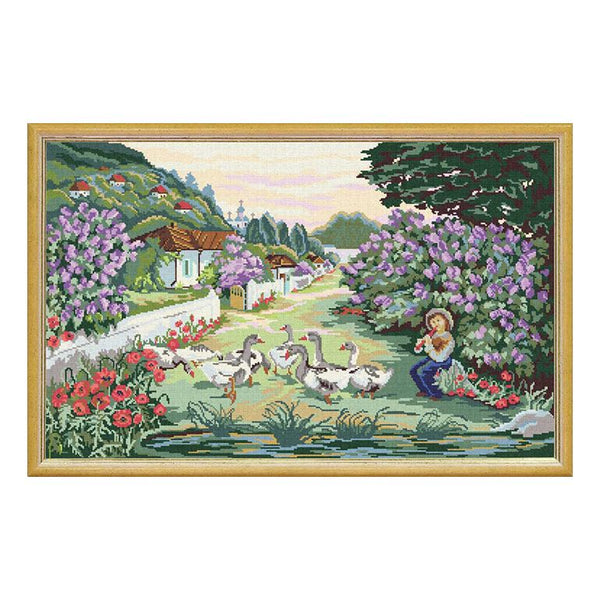 Needlepoint Canvas "Shepherd with geese" 19.7x31.5" / 50x80 cm