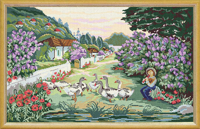 Needlepoint Canvas "Shepherd with geese" 19.7x31.5" / 50x80 cm
