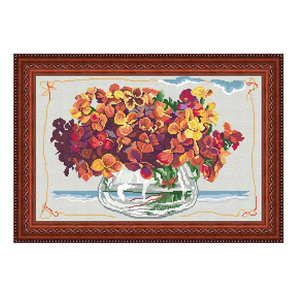 Needlepoint Canvas "Bouquet of yellow violets" 13.0x19.7" / 33x50 cm
