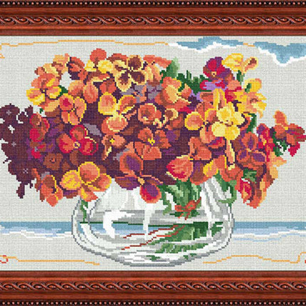 Needlepoint Canvas "Bouquet of yellow violets" 13.0x19.7" / 33x50 cm