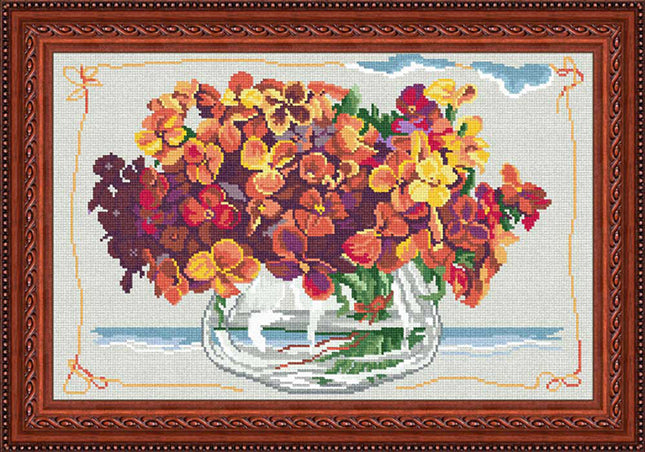 Needlepoint Canvas "Bouquet of yellow violets" 13.0x19.7" / 33x50 cm