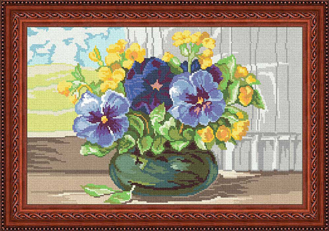 Needlepoint Canvas "Bouquet of violets" 13.0x19.7" / 33x50 cm
