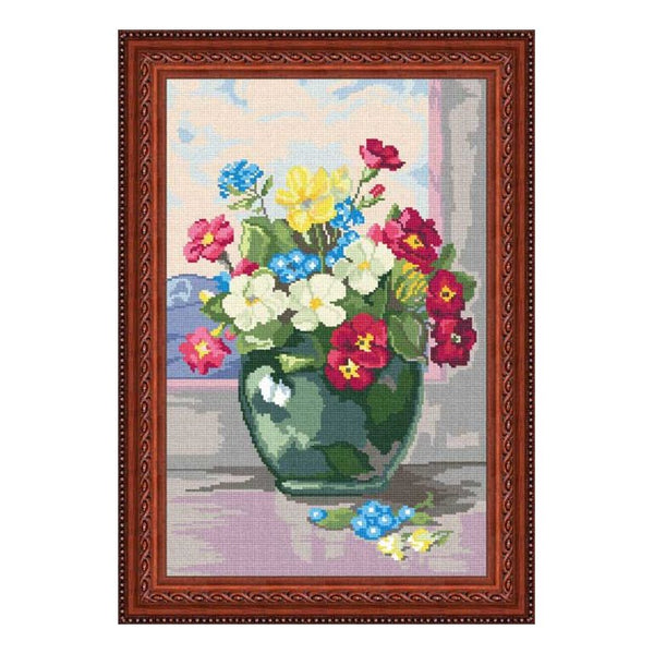 Needlepoint Canvas "Bouquet of primroses" 13.0x19.7" / 33x50 cm