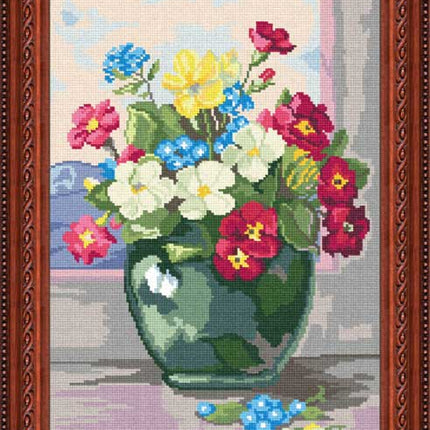 Needlepoint Canvas "Bouquet of primroses" 13.0x19.7" / 33x50 cm