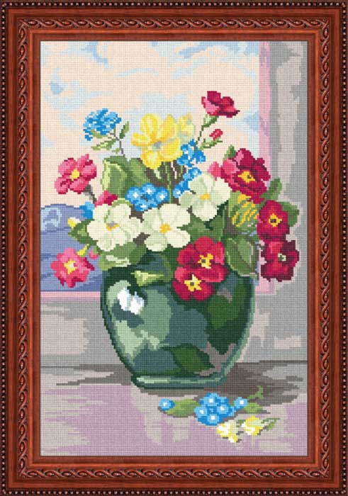 Needlepoint Canvas "Bouquet of primroses" 13.0x19.7" / 33x50 cm