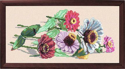 Needlepoint Canvas "Zinnias" 9.8x19.7" / 25x50 cm