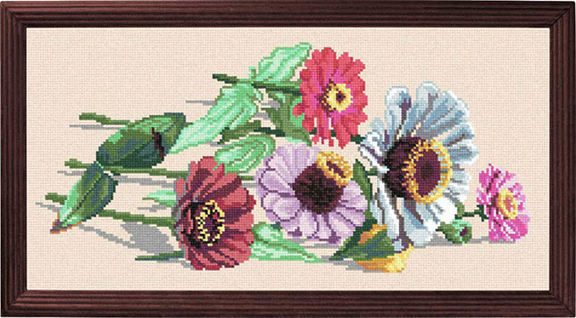Needlepoint Canvas "Zinnias" 9.8x19.7" / 25x50 cm