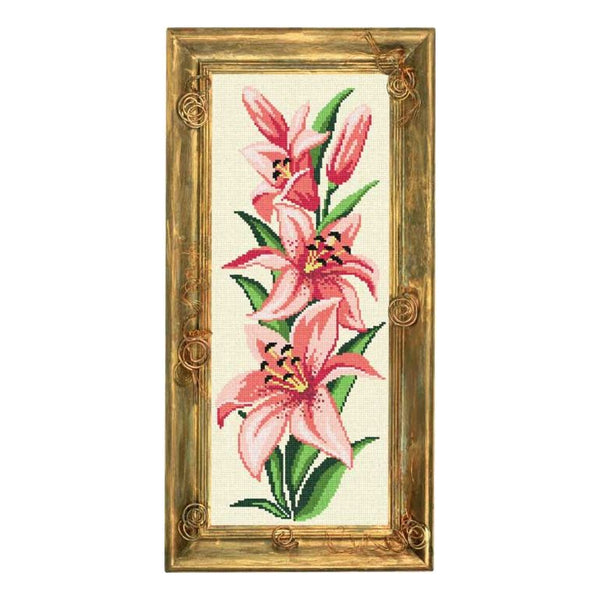 Needlepoint Canvas "Pink lilies" 7.9x19.7" / 20x50 cm