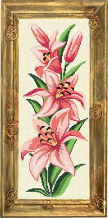 Needlepoint Canvas "Pink lilies" 7.9x19.7" / 20x50 cm