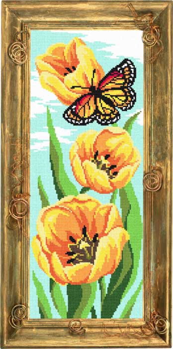 Needlepoint Canvas "Yellow tulips" 7.9x19.7" / 20x50 cm
