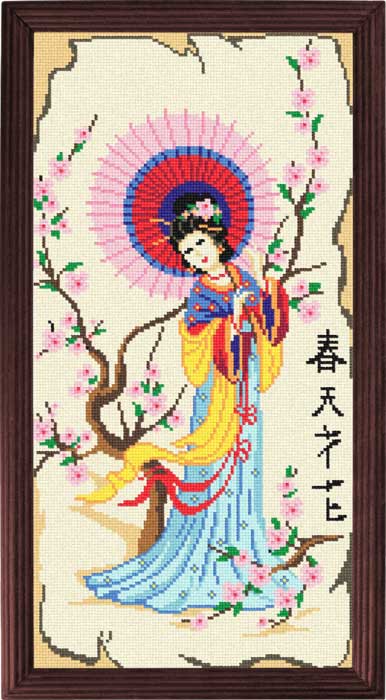 Needlepoint Canvas "Spring and flowers" 9.8x19.7" / 25x50 cm