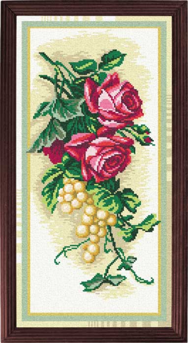 Needlepoint Canvas "Roses and grapes" 9.8x19.7" / 25x50 cm