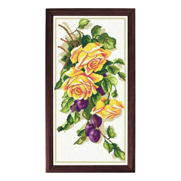 Needlepoint Canvas "Roses and plums" 9.8x19.7" / 25x50 cm