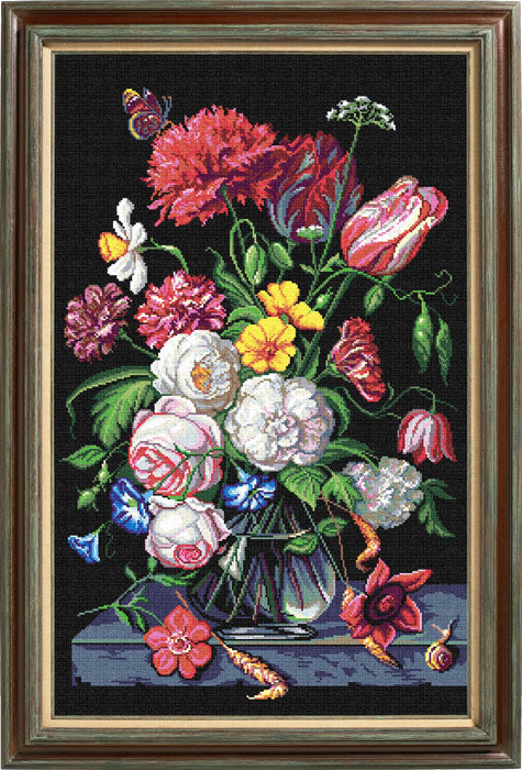 Needlepoint Canvas "Bouquet on a black background" 19.7x31.5" / 50x80 cm