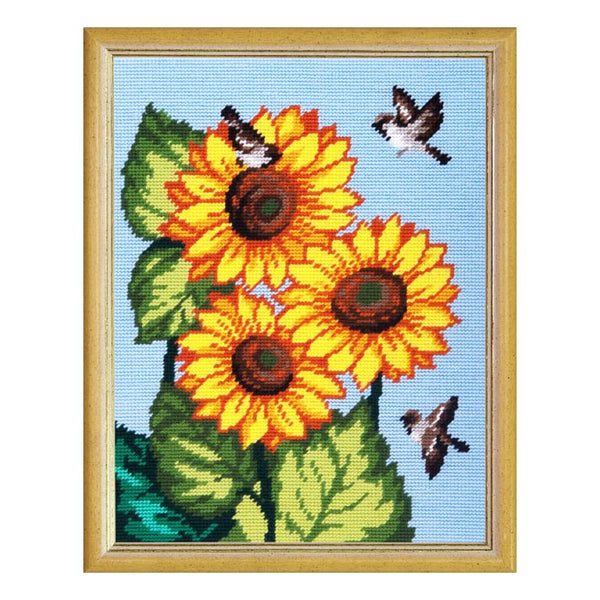 DIY Needlepoint Kit "Sparrows and Sunflowers" 14.2"x18.5"