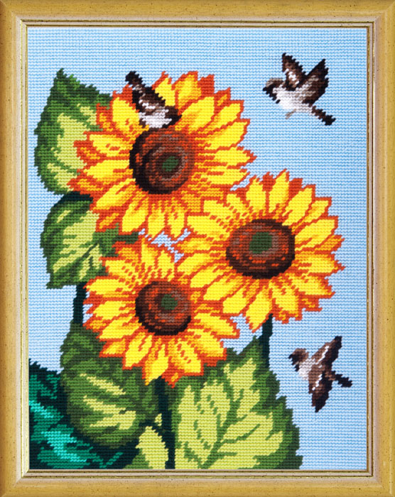 DIY Needlepoint Kit "Sparrows and Sunflowers" 14.2"x18.5"