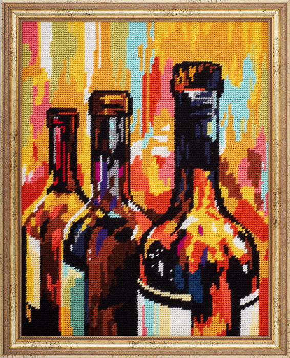 DIY Needlepoint Kit "Still Life with Wine Bottles" 14.2"x18.5"