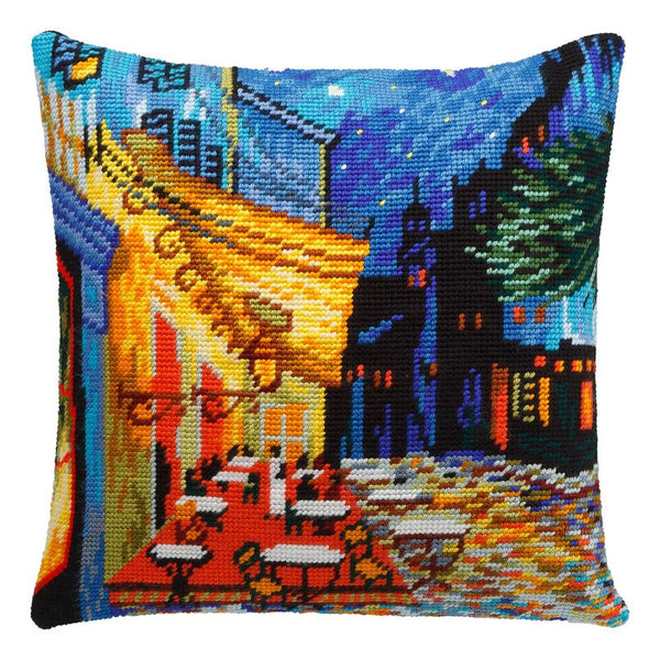 Needlepoint Pillow Kit "Café Terrace at Night"