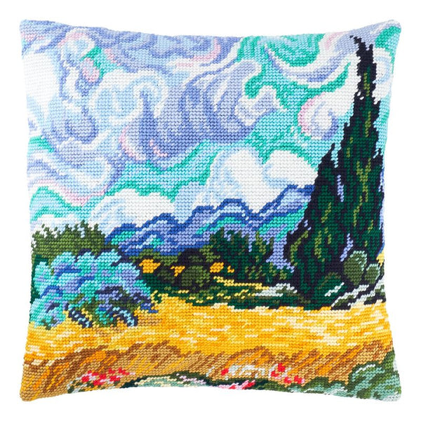 Needlepoint Pillow Kit "Wheat Field with Cypresses"