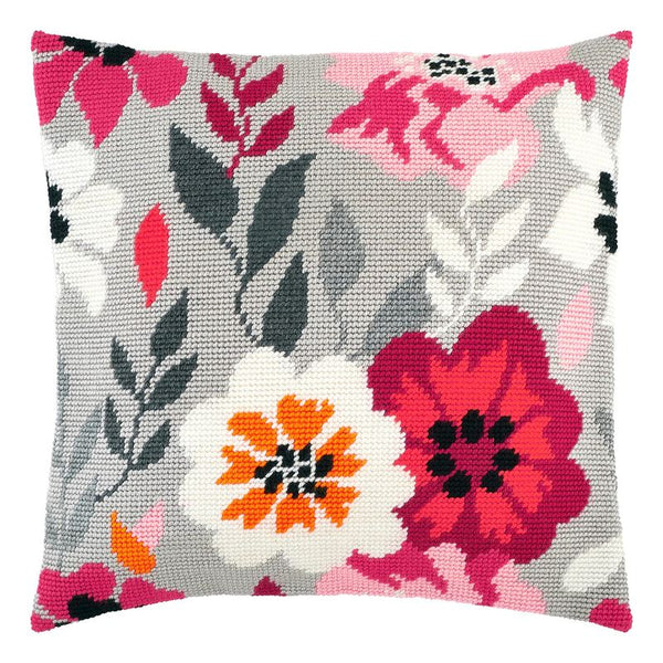 Needlepoint Pillow Kit "Pink Flowers"