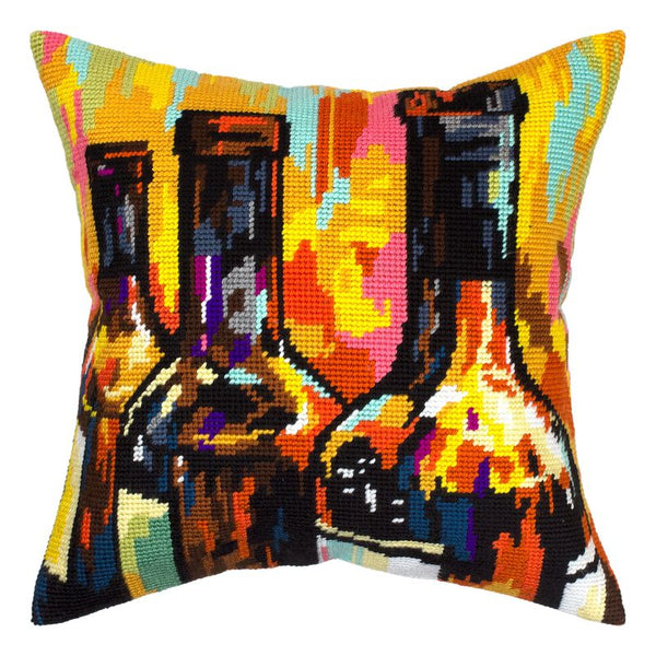 Needlepoint Pillow Kit "Still Life with Wine Bottles"