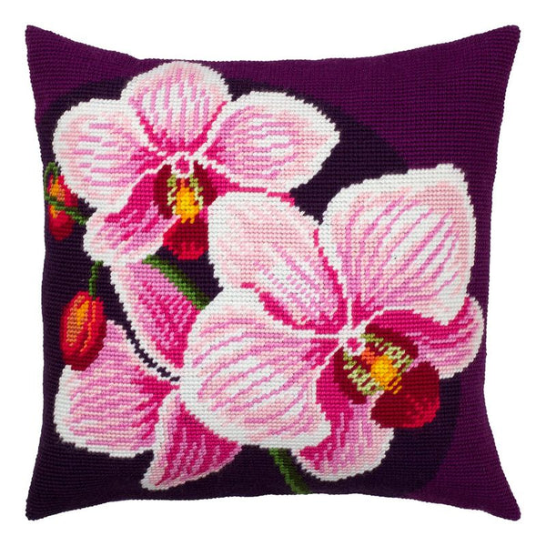 Needlepoint Pillow Kit "Pink Orchids"