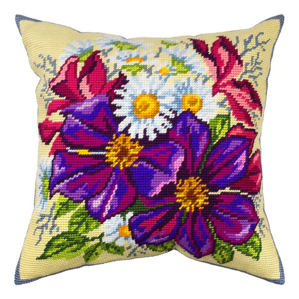 Needlepoint Pillow Kit "Clematis Flowers"