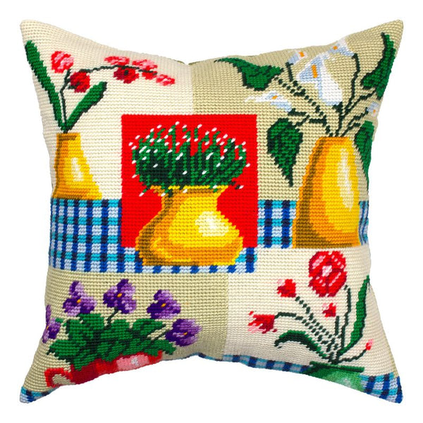 Needlepoint Pillow Kit "Vases and Flowers"