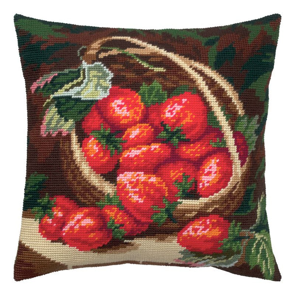 Needlepoint Pillow Kit "Strawberries in a Wicker Basket"
