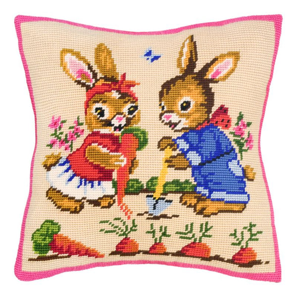 Needlepoint Pillow Kit "Rabbits the Farmers"