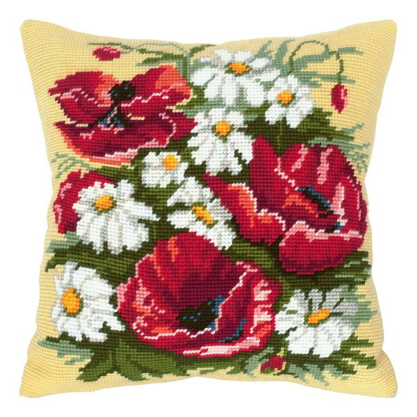 Needlepoint Pillow Kit "Poppies and Daisies"